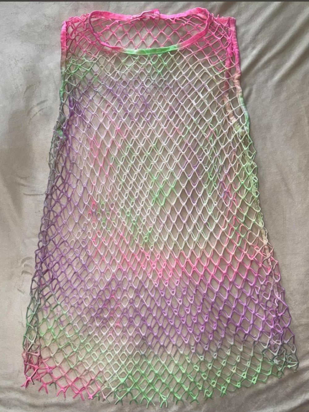 Tie-Dye Mesh Cover-Up Dress - Pink, Purple & Green